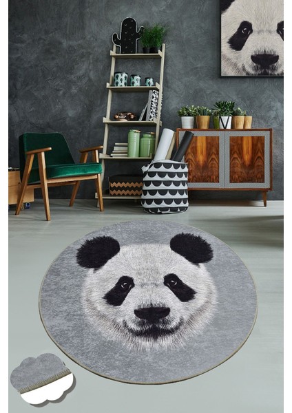 Huge Panda Djt Çap Dekoratif Modern Yıkanabilir Kaymaz Taban Halı 140 x 140