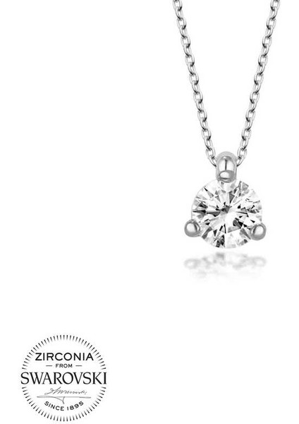 Swarovski Taşlı Gümüş Tektaş Bayan Kolye