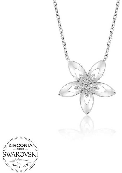 Swarovski Taşlı Gümüş Çiçek Bayan Kolye