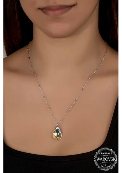 Swarovski Crystal Taşlı Top Zincir Damla Gümüş Kadın Kolye fiyatları