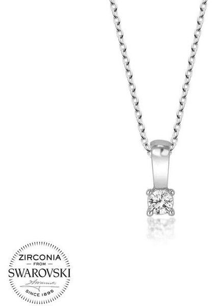 Swarovski Taşlı Gümüş Tektaş Bayan Kolye