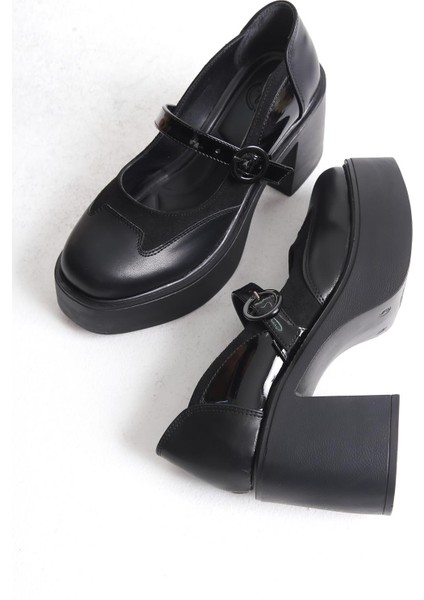 Arja Siyah Mary Jane Bantlı Yüksek Kalın Platform Topuklu Hafif Günlük Ayakkabı fiyatları