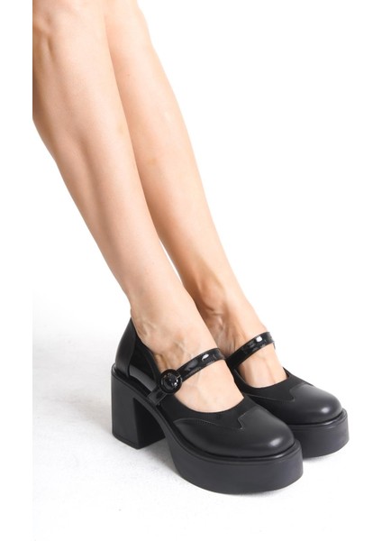 Arja Siyah Mary Jane Bantlı Yüksek Kalın Platform Topuklu Hafif Günlük Ayakkabı modelleri