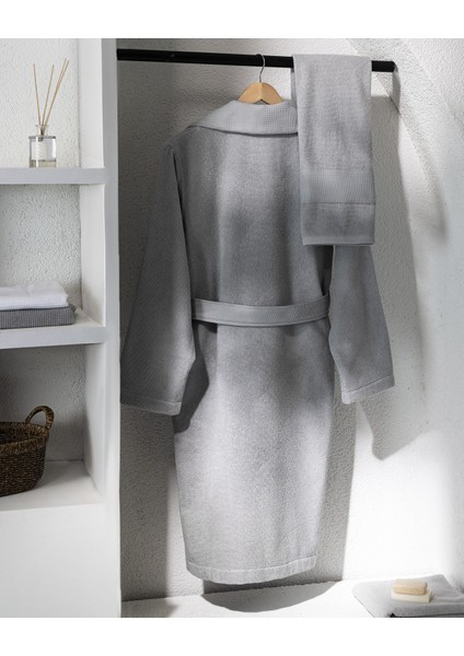 Carole Unisex Pamuk Bornoz Set - Açık Gri - Lüks Koleksiyon