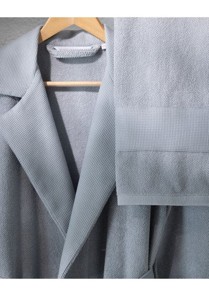 Carole Unisex Pamuk Bornoz Set - Açık Gri - Lüks Koleksiyon