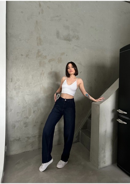 Kadın Soluk Efekt Kırmızı Tint Kot Rengi Yüksek Bel Skater Fit Bol Kesim Baggy Denim