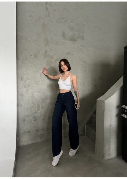 Kadın Soluk Efekt Kırmızı Tint Kot Rengi Yüksek Bel Skater Fit Bol Kesim Baggy Denim