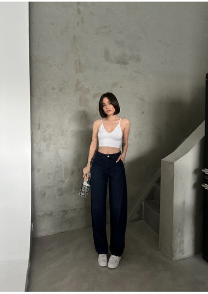 Kadın Soluk Efekt Kırmızı Tint Kot Rengi Yüksek Bel Skater Fit Bol Kesim Baggy Denim