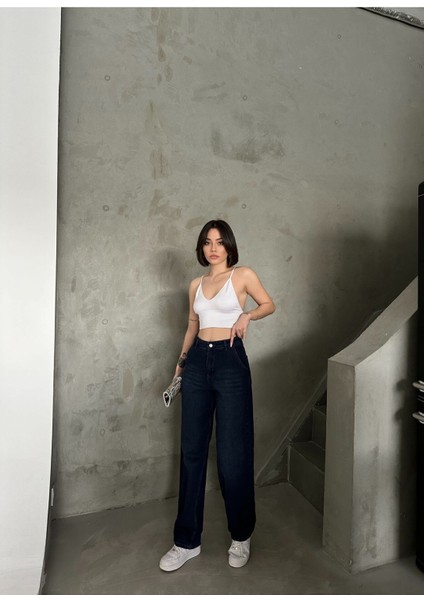 Kadın Soluk Efekt Kırmızı Tint Kot Rengi Yüksek Bel Skater Fit Bol Kesim Baggy Denim