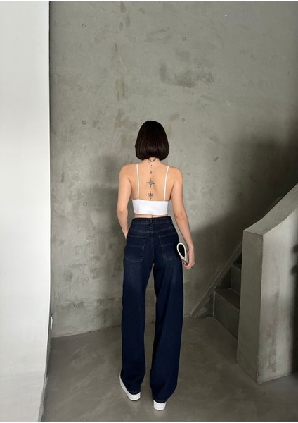 Kadın Soluk Efekt Kırmızı Tint Kot Rengi Yüksek Bel Skater Fit Bol Kesim Baggy Denim