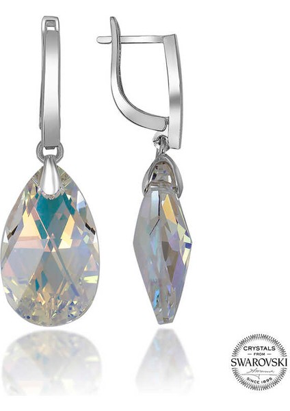 Swarovski Crystal Taşlı Gümüş Damla Sallantılı Kadın Küpe