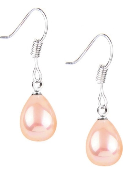 Pembe Inci Damla Küpe Gümüş Kancalı Model