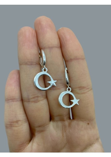 925 Ayar Gümüş Ay Yıldız Küpe
