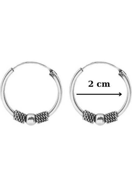 925 Ayar Gümüş Halka Küpe Motifli 20 mm