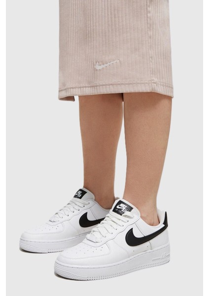 Sportswear Yüksek Belli Fitilli Jarse Kadın Eteği Bej