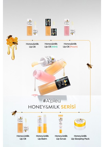 Bal Ve Süt Özlü Besleyici Şeftali Aromalı Dudak Bakım Yağı A'pıeu Honey&Milk Lip Oil Light (Peach)