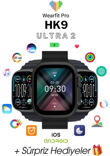 Wearfit Hk9 Ultra 2 Akıllı Kol Saati Model:inç 49MM Amoled Ekran (Siyah)