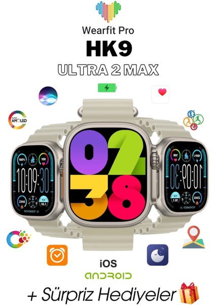 Wearfit Hk9 Ultra 2 Max Akıllı Kol Saati ( Model:inç 49MM Amoled Ekran (Gri)