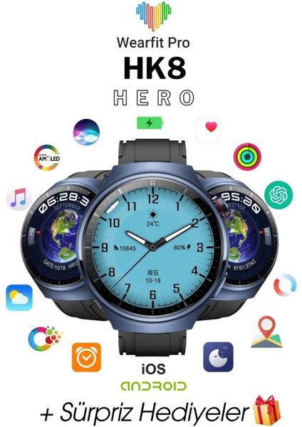 Wearfit Pro Hk8 Hero Mavi 1.52INÇ 37MM Amoled Ekran Akıllı Kol Saati