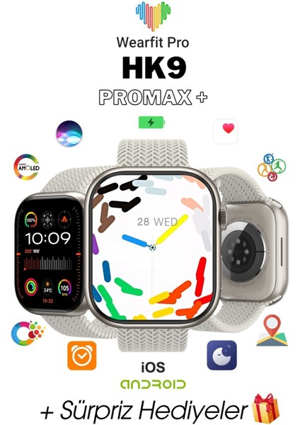 Hk9 Pro Max Plus Akıllı Saat 45MM Amoled Ekran Akıllı Kol Saati