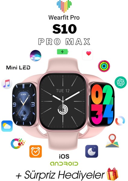 Wearfit Pro S10 Pro Max Akıllı Saat  7 Kordonlu  45MM Miniled Ekran Akıllı Kol Saati