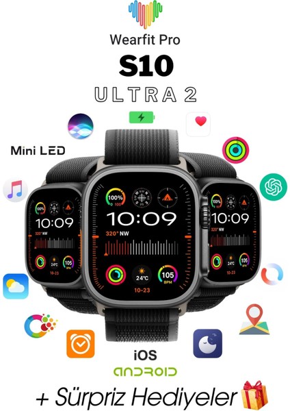 S10 Ultra 2 Akıllı Saat 7 Kordonlu 49MM Miniled Ekran Akıllı Kol Saati