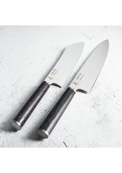 2'li Set - Gyutou ve Eğri Santoku - Japon Tasarım Şef Bıçakları - Venge Ağacı Sap Paslanmaz Çelik