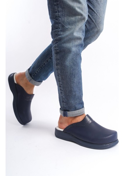 Erkek Lacivert Klasik Delikli Sabo Terlik Ortopedik Doktor Hemşire Hastane Terliği