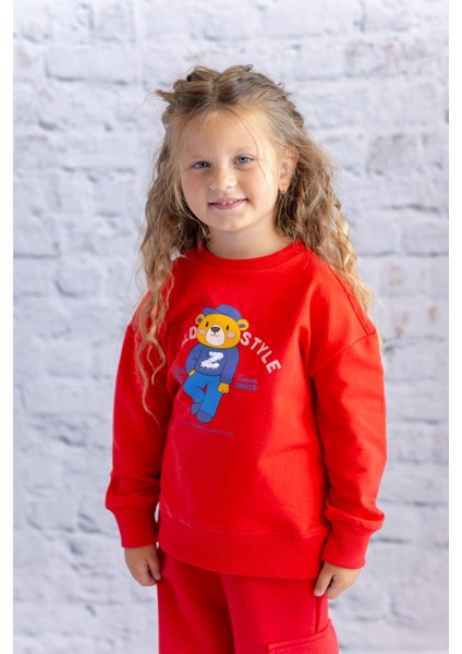 Kız Çocuk Baskı ve Nakış Detaylı Sweatshirt - Kırmızı fiyatları