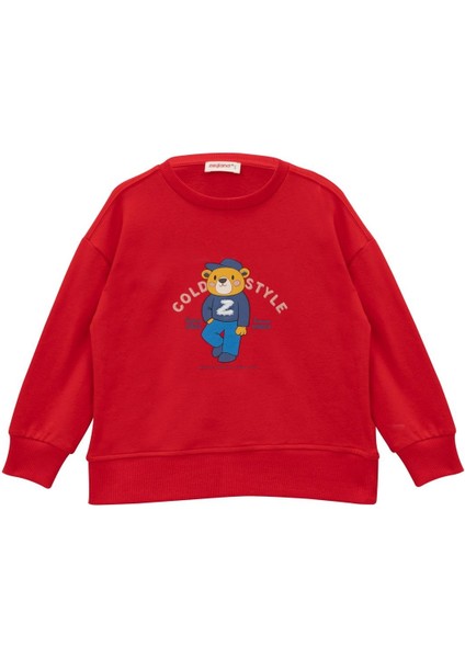 Kız Çocuk Baskı ve Nakış Detaylı Sweatshirt - Kırmızı fırsatları