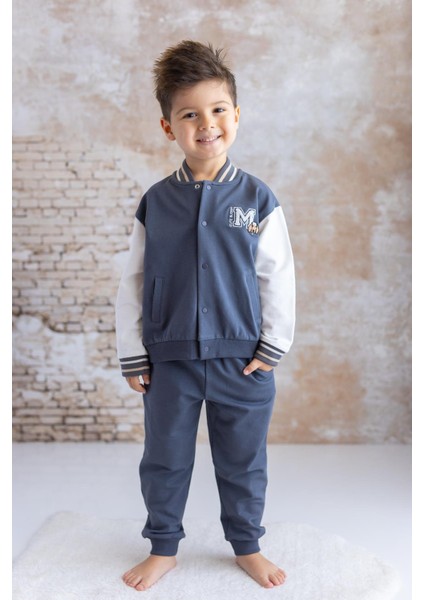 Unisex Bebek Nakış Detaylı Eşofman Takımı - Antrasit