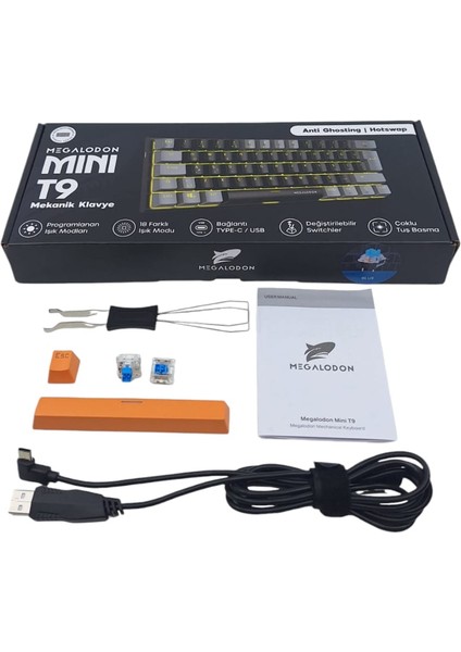 Mini T9 Mekanik Oyuncu Klavyesi, Blue Switch Türkçe Mekanik Oyun Klavye