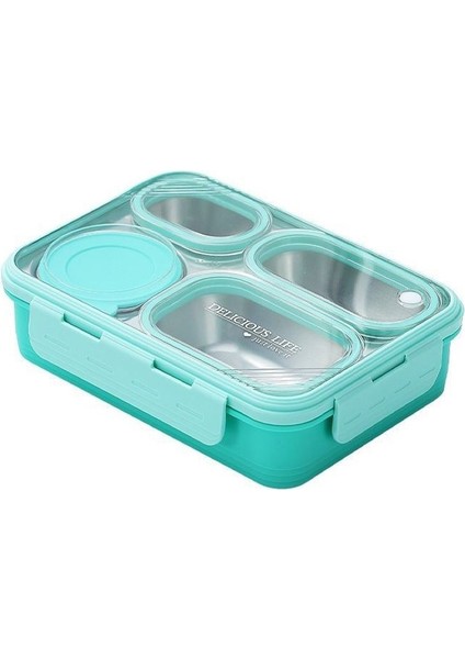 304 Çelik Yeşil 950 ml 4 Bölmeli Öğrenci Ofis Yemek Mama Kabı Sefer Tası