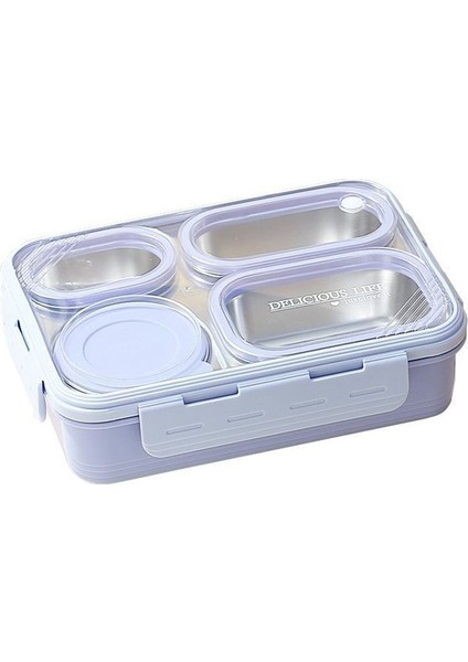304 Çelik Mor 950 ml 4 Bölmeli Öğrenci Ofis Yemek Mama Kabı Sefer Tası