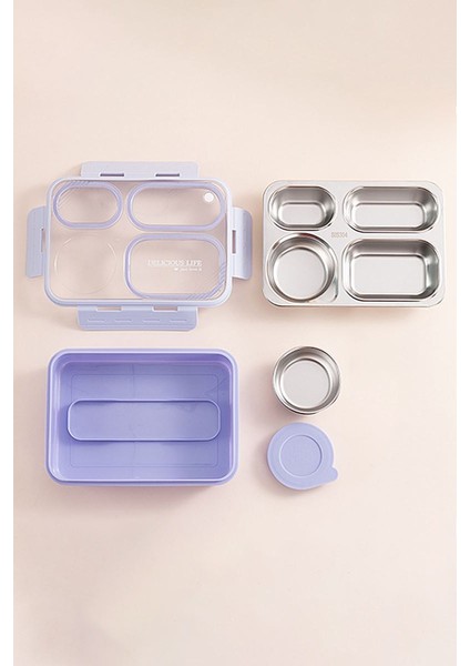 304 Çelik Mor 950 ml 4 Bölmeli Öğrenci Ofis Yemek Mama Kabı Sefer Tası fiyatları
