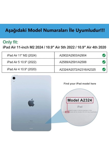 Ipad Air 11 10.9 Inç Air 4 5 6 2020 2022 2024 Kılıf Kalem Bölmeli Stadlı Uyku Modlu Akıllı Case