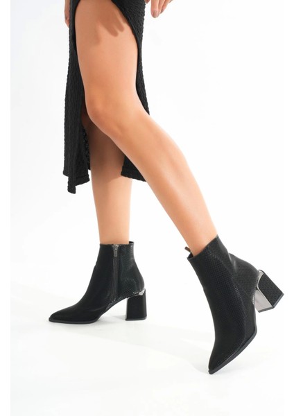 DNZ-409 Siyah Fermuarlı Topuklu Kadın Günlük Bot fiyatları