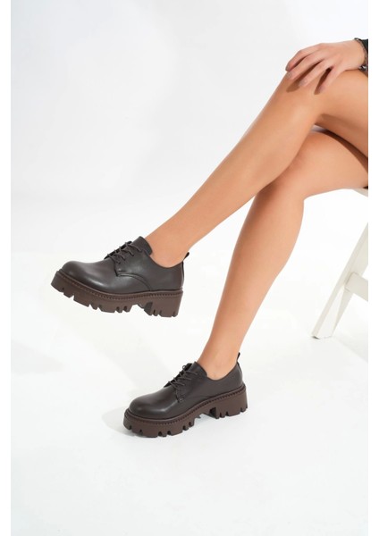 868-754 Kahverengi Bağcıklı Günlük Yüksek Tabanlı Loafer Ayakkabı