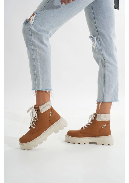LMÇ-2045 Taba Süet Bağcıklı Kalın Taban Kadın Günlük Bot fiyatları