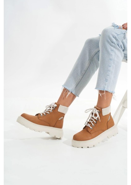 LMÇ-2045 Taba Süet Bağcıklı Kalın Taban Kadın Günlük Bot indirimleri