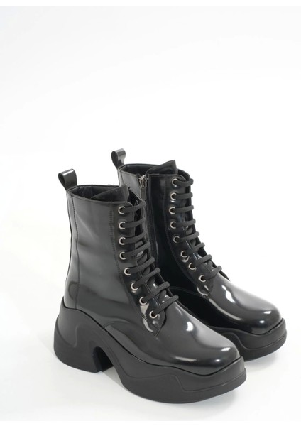 FZ-2550 Siyah Rugan Yüksek Tabanlı Bağcıklı Fermuarlı Günlük Kadın Bot modelleri