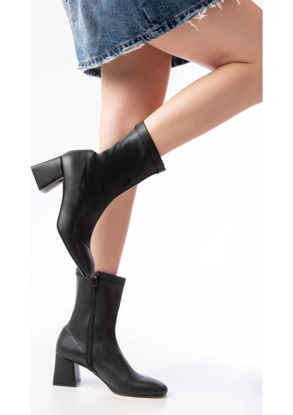 HC-2700 Siyah Streç Topuklu Fermuarlı Günlük Kadın Bot