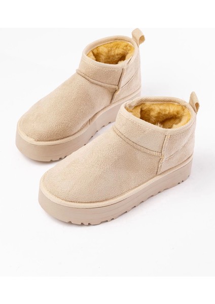 NDR-2850 Bej Süet Içi Kürklü Kışlık Kapalı Burun Kadın Günlük Terlik modelleri