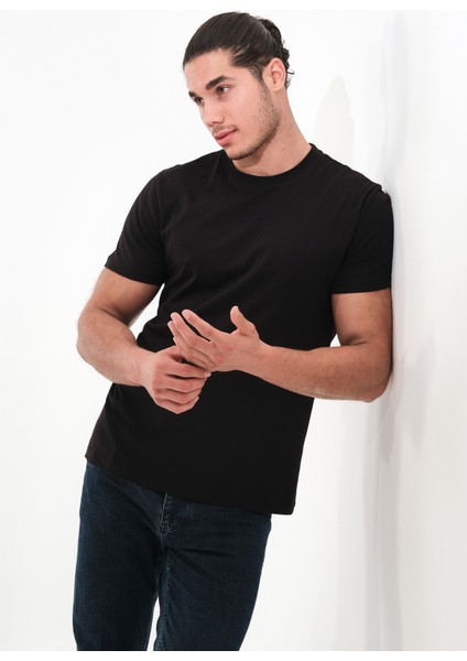 Erkek Bisiklet Yaka Tişört Regular Fit Pamuk Basic T-Shirt