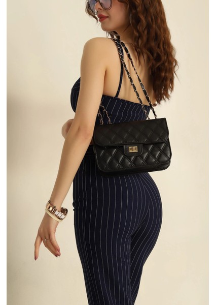 Siyah Kapitone Kilit Kapaklı Kadın Omuz Çantası fiyatları