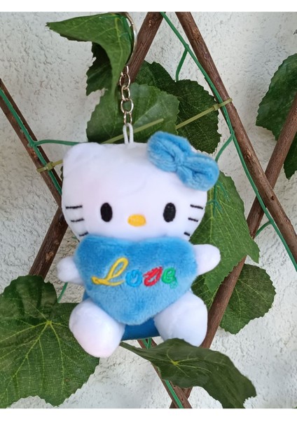 Mavi Renk Pelüş Hello Kitty Sanrio Maskot Anahtarlık ve Çanta Süsü Kawaii Anime Love