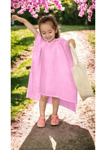 4 Katlı Organik Muslin Bebek ve Çocuk Kapüşonlu Plaj Pançosu Banyo Havlu Pamuk