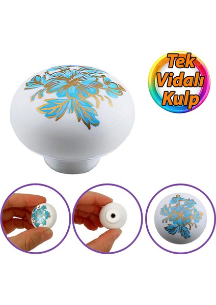 Mavi Beyaz Ortanca Çiçek Desenli Polimer Düğme Kulp Mantar Mobilya Mutfak Dolabı Çekmece Kulbu Kulpları