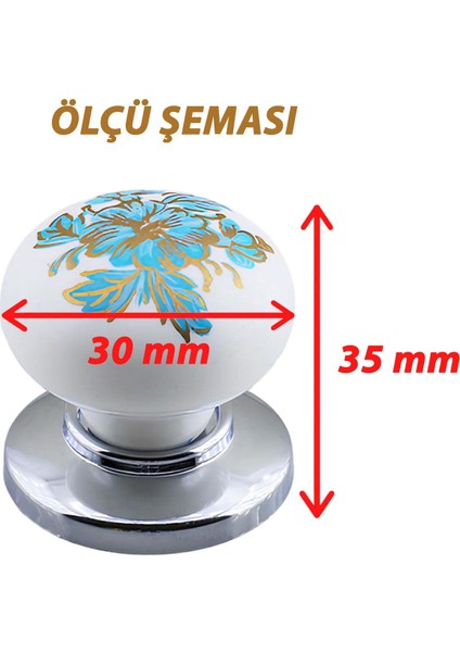 Mavi Beyaz Ortanca Çiçek Desenli Krom Tablalı Polimer Düğme Kulp Mobilya Mutfak Dolabı Çekmece Kulbu Kulpları fiyatları