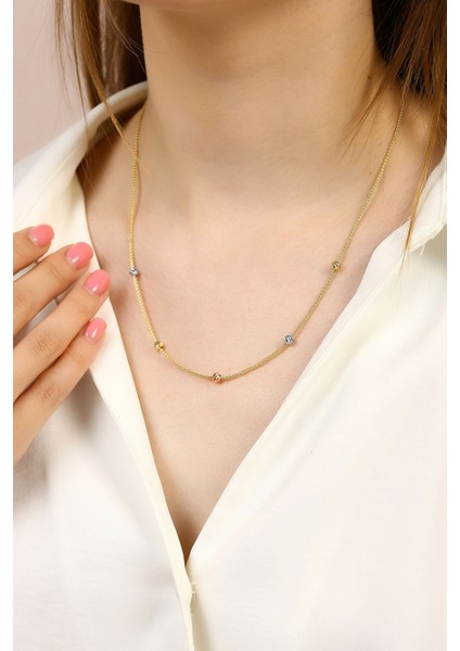 14 Ayar Altın Üç Renk Dorika Toplu Popcorn Zincir Kolye fiyatları